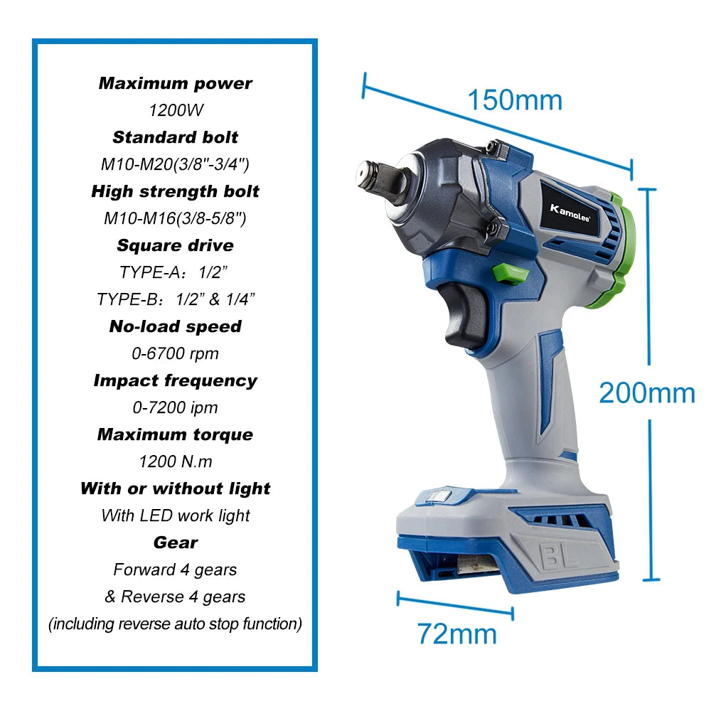 Clé à Chocs Électrique Brushless Kamolee 1000Nm – 1/2" | 4800RPM – Compatible Batterie Makita 18V - BLACKBEARD OUTDOOR INDUSTRIES