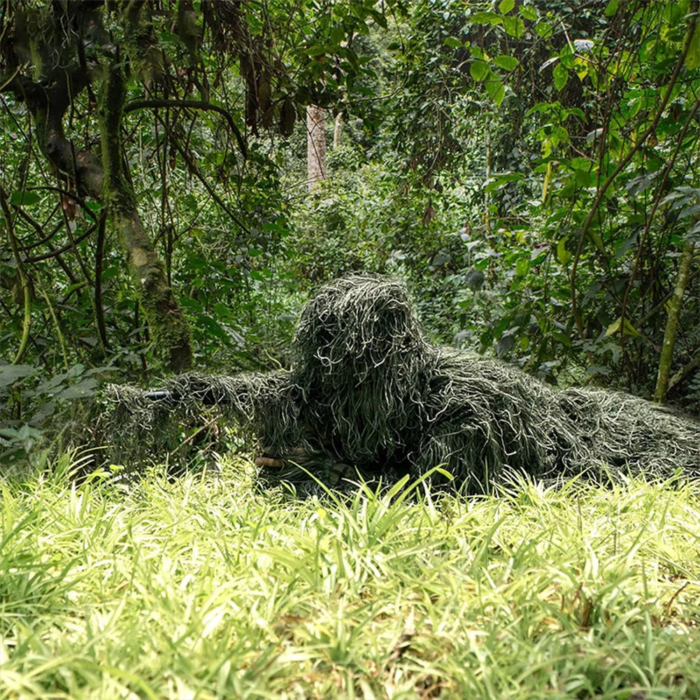 Ensemble 5 pièces Ghillie Suit Camouflage Woodland – Veste, Pantalon, Capuche, Housse de Fusil et Sac de Transport - BLACKBEARD OUTDOOR INDUSTRIES
