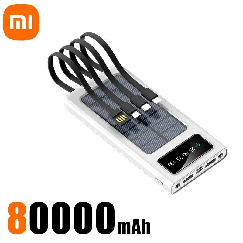 Batterie Externe Solaire Xiaomi 200000mAh – Charge Rapide – 4 Câbles Intégrés – Écran LED – Ports USB, Type-C & Lightning - BLACKBEARD OUTDOOR INDUSTRIES
