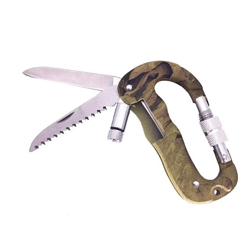 Outil Multi-fonction 5 en 1 pour Extérieur – Camo, Camping, Escalade, Cadenas Parachutiste, Couteau, Lampe LED, Mousqueton de Montagne - BLACKBEARD OUTDOOR INDUSTRIES