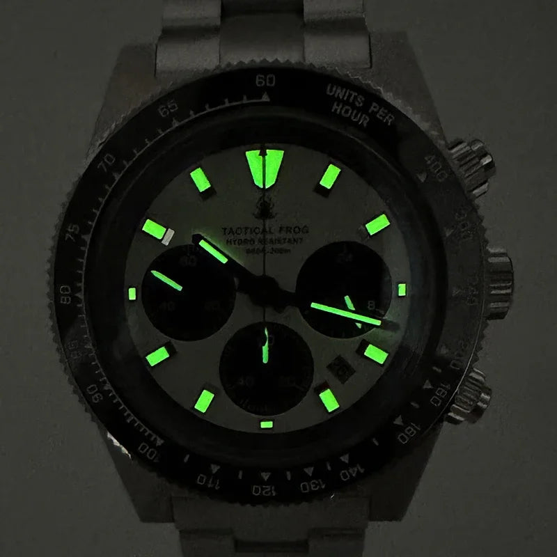 Montre Homme Tactical Frog TF004 – Chronographe Solaire VS75 – Étanche 200M – Verre Saphir – Bracelet Acier Inoxydable - BLACKBEARD OUTDOOR INDUSTRIES