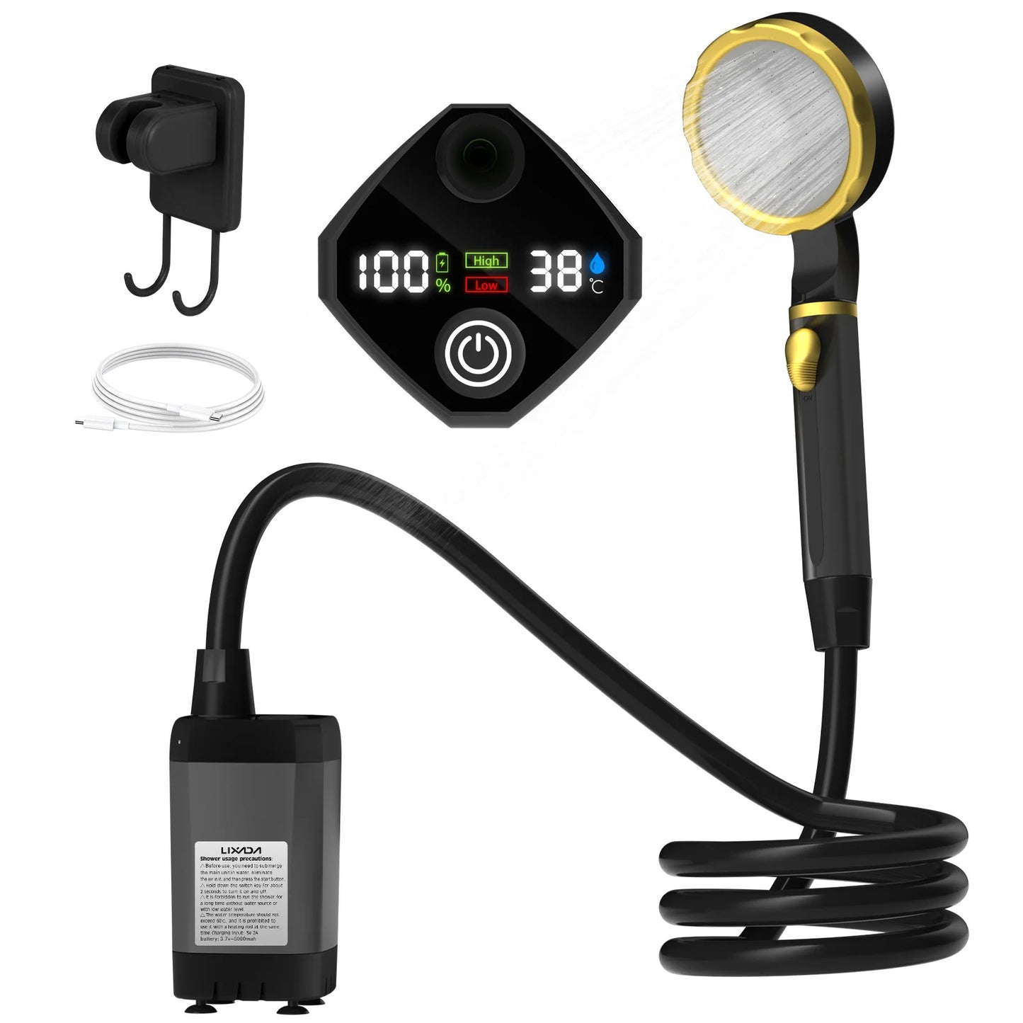 Kit de Douche Portable pour Camping – Pompe de Douche RV avec Écran Numérique Intelligent, Mode Éco Énergétique, Batterie 6000mAh – Idéale pour Aventures en Plein Air - BLACKBEARD OUTDOOR INDUSTRIES