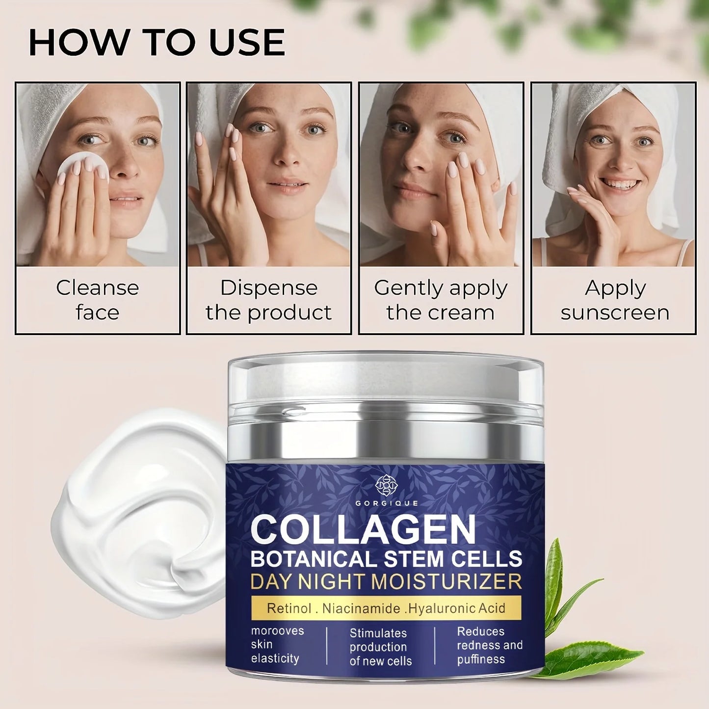 Crème Visage Niacinamide Acide Hyaluronique Collagène avec Pompe Airless - Rétinol et Cellules Souches Botaniques - BLACKBEARD OUTDOOR INDUSTRIES