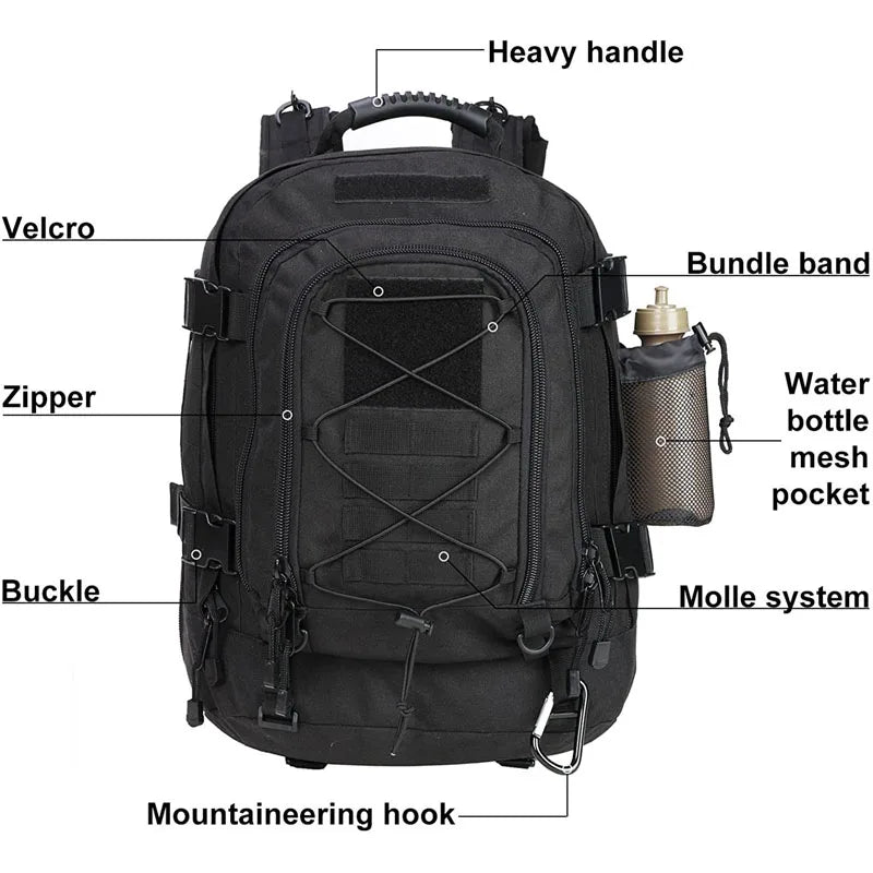 Sac à Dos Tactique Militaire 60L LQARMY – Rucksack MOLLE pour Randonnée, Camping et Chasse - BLACKBEARD OUTDOOR INDUSTRIES