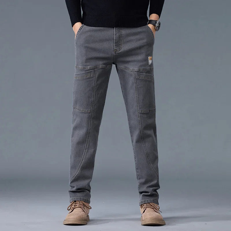 Jean Slim Fit Homme Style Coréen - Pantalon en Denim Élastique Gris Taille Moyenne BLACKBEARD OUTDOOR INDUSTRIES