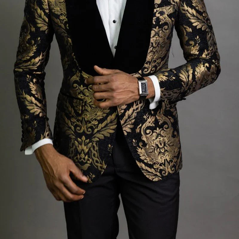 Blazer Jacquard Floral pour Homme - Veste de Costume Slim Fit avec Col Châle en Velours - Élégance BLACKBEARD OUTDOOR INDUSTRIES