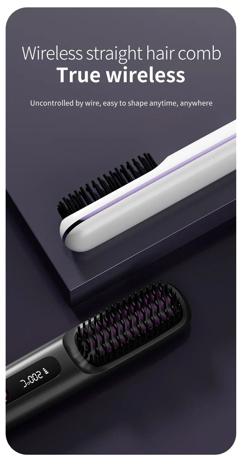 Peigne Lissant Électrique USB LCD avec Chauffage Céramique – Brosse Lissante Rechargeable Sans Fil avec Ions Négatifs - BLACKBEARD OUTDOOR INDUSTRIES