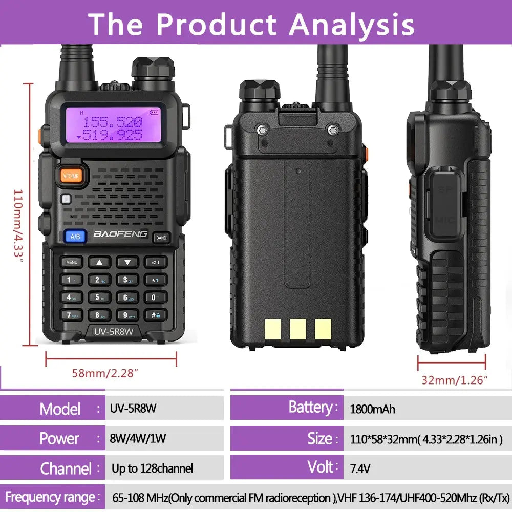 Baofeng UV-5R – Radio Bi-Bande VHF/UHF | 128 Canaux, Jusqu'à 15 km de Portée, Lampe LED et FM Ma boutique