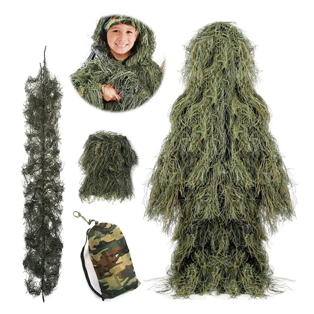 Ensemble 5 pièces Ghillie Suit Camouflage Woodland – Veste, Pantalon, Capuche, Housse de Fusil et Sac de Transport - BLACKBEARD OUTDOOR INDUSTRIES