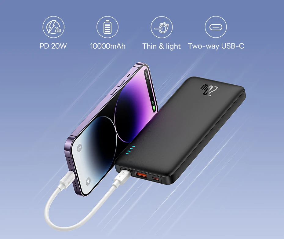 Baseus Airpow Power Bank 10000mAh / 20000mAh – Charge Rapide 20W avec Câbles Intégrés - BLACKBEARD OUTDOOR INDUSTRIES