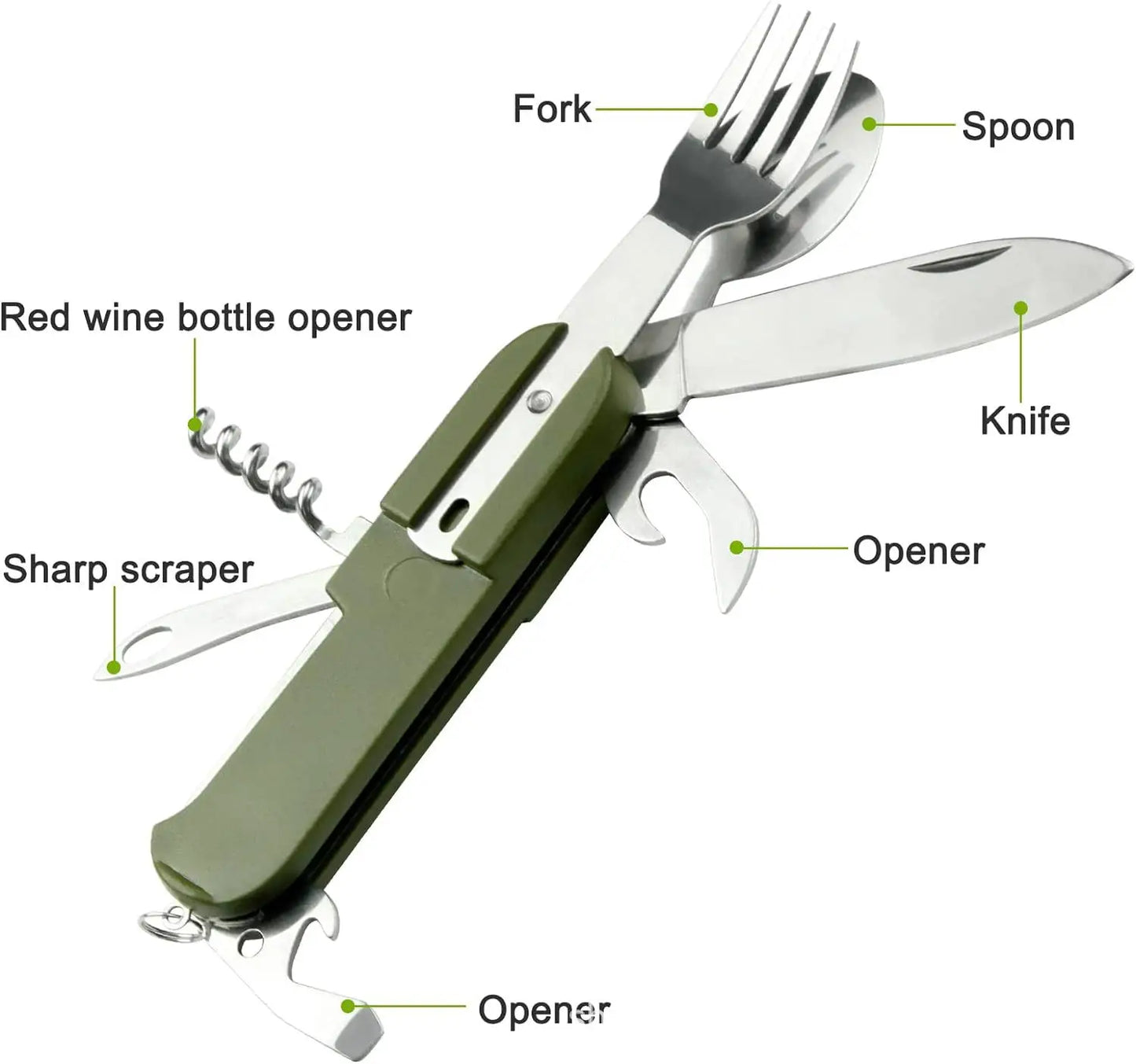 Kit de Vaisselle Multifonction 7 en 1 en Acier Inoxydable – Outils de Survie Pliable pour Camping et Pique-Nique - BLACKBEARD OUTDOOR INDUSTRIES