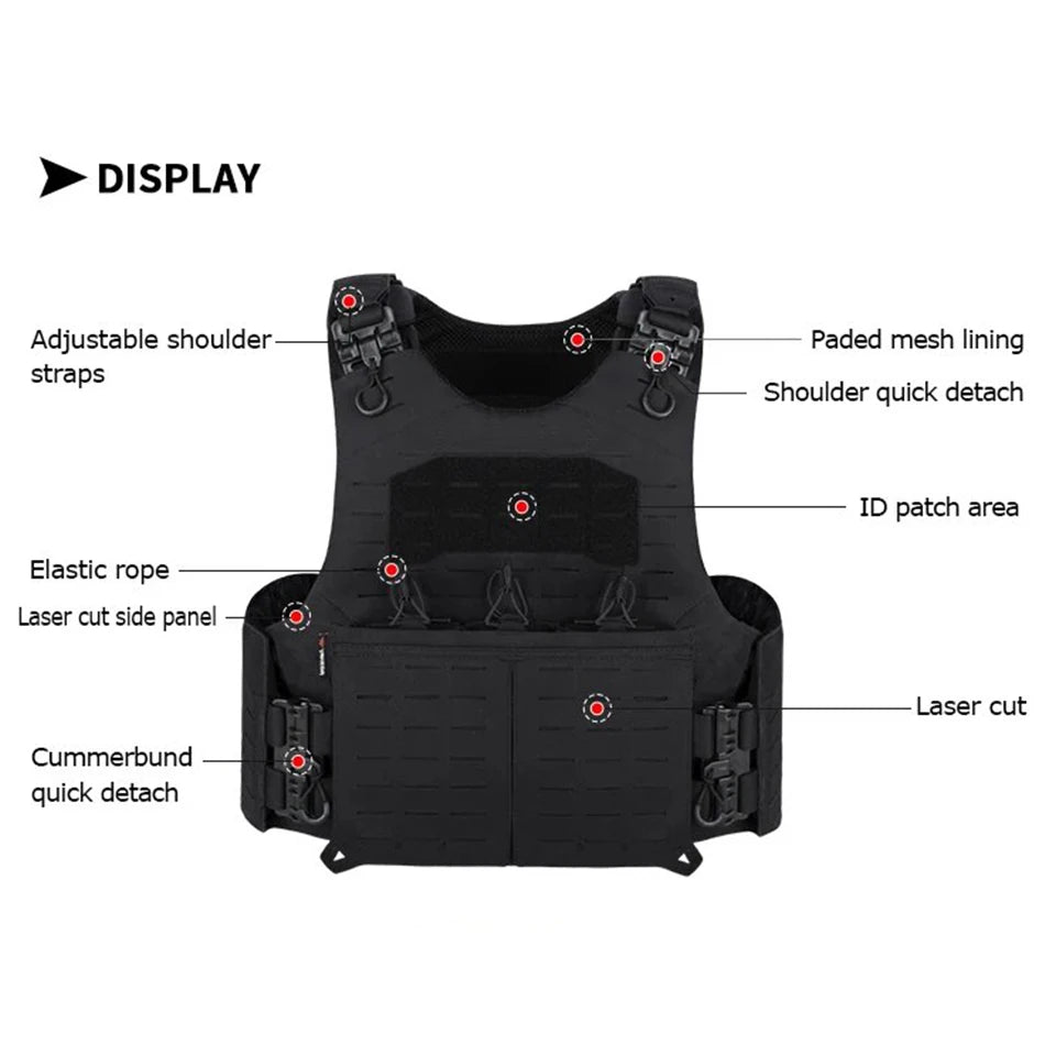 Gilet Tactique YAKEDA en Nylon – Gilet de Chasse avec Libération Rapide et Système PALS Découpé au Laser, Dos Extensible et Résistant à l'Usure BLACKBEARD OUTDOOR INDUSTRIES