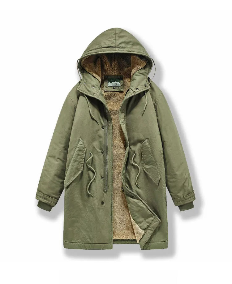 New American Retro M51 Mid-Length Windbreaker Parka with Hood Coat - Amish Cotton Long Coat for Men - Fall/Winter BLACKBEARD OUTDOOR INDUSTRIES
