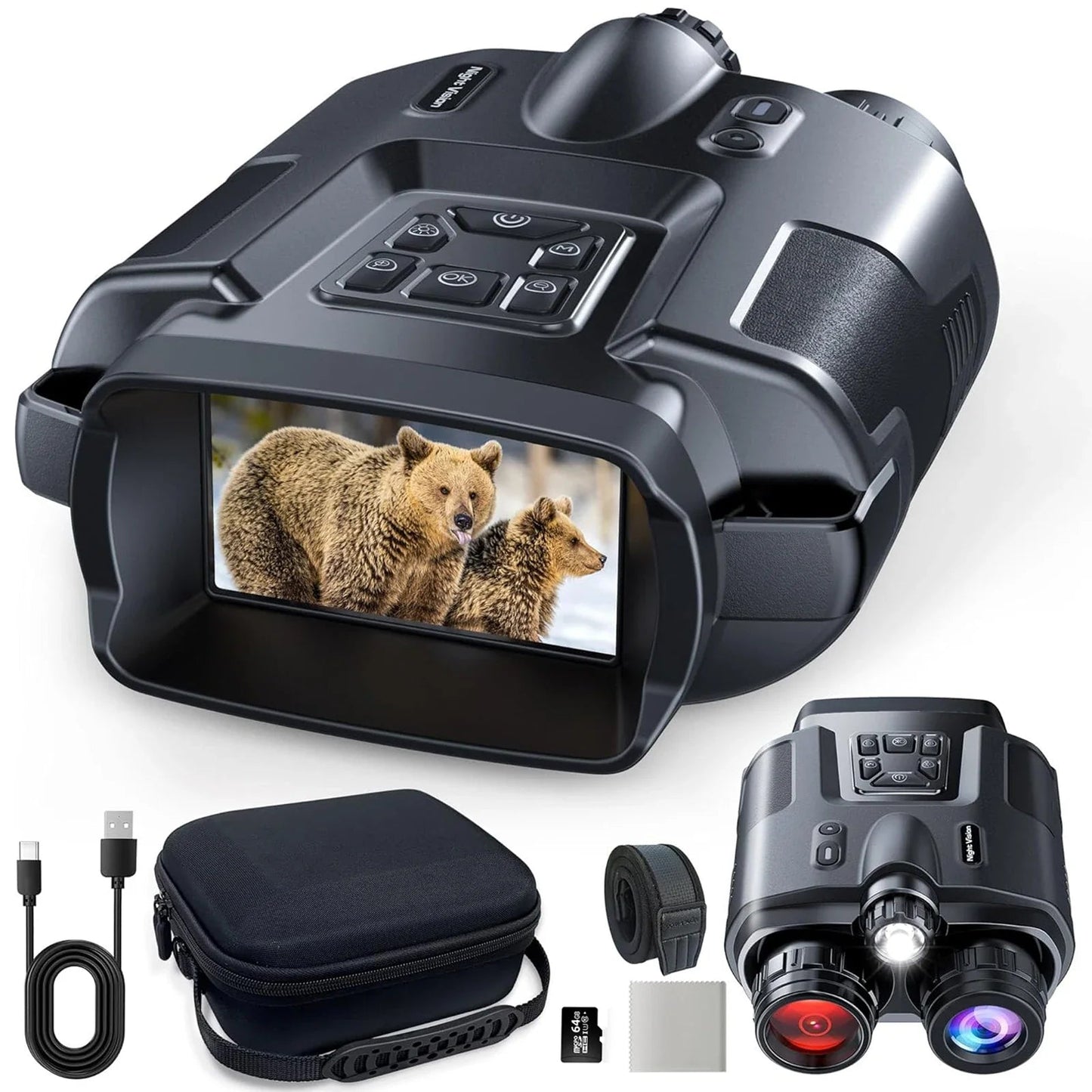 Jumelles de Vision Nocturne 4K avec Écran 3” – Zoom Digital 8X, 32GB, IR, Batterie 5000mAh, IP65 Ma boutique