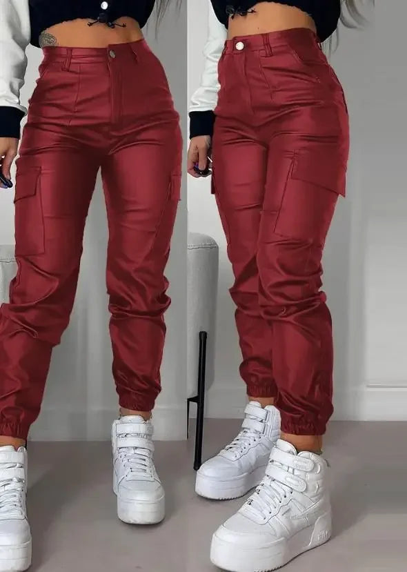 Pantalon Cargo Femme – Tendance Streetwear Y2K, Taille Haute, Effet Cuir PU, Coupe Skinny - BLACKBEARD OUTDOOR INDUSTRIES