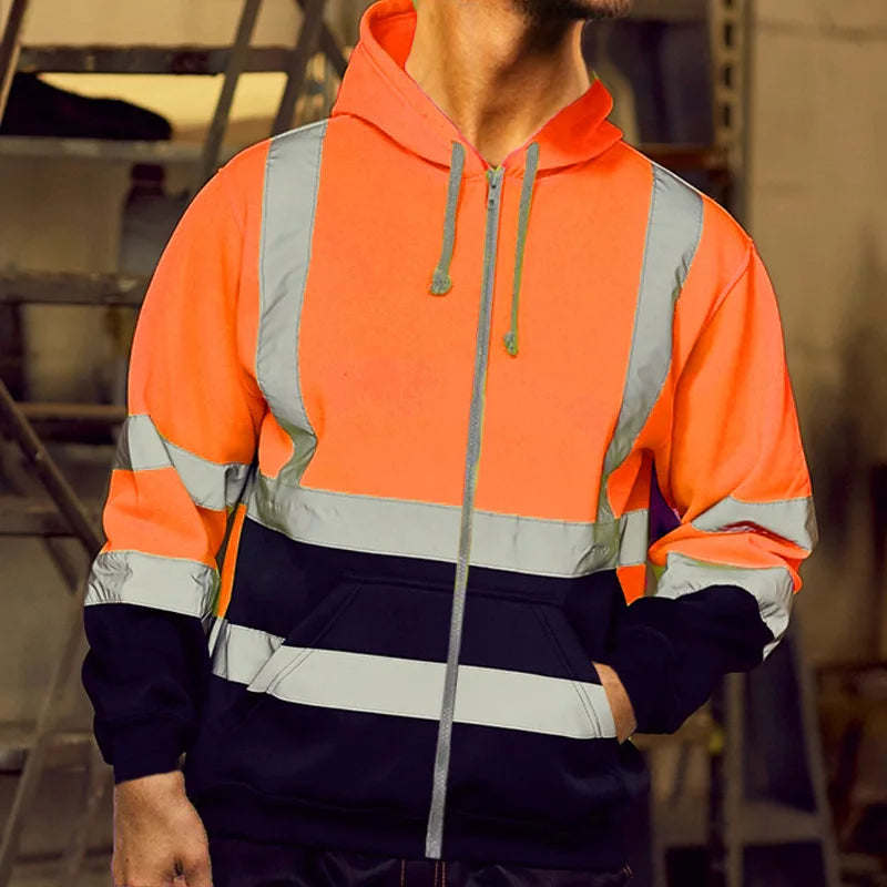 Sweat à Capuche Réfléchissant Haute Visibilité - Vêtement de Travail de Protection, Coloris Bloc, Fermeture Éclair - BLACKBEARD OUTDOOR INDUSTRIES