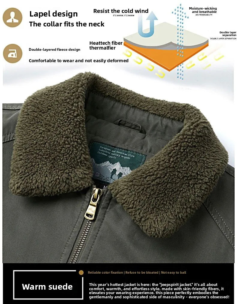 Autumn Winter Men's Cotton Thick Warm Fleece Jackets Stand Collar Fleece Lined Outdoor Workwear Warm Casual Style New Arrival BLACKBEARD OUTDOOR INDUSTRIES