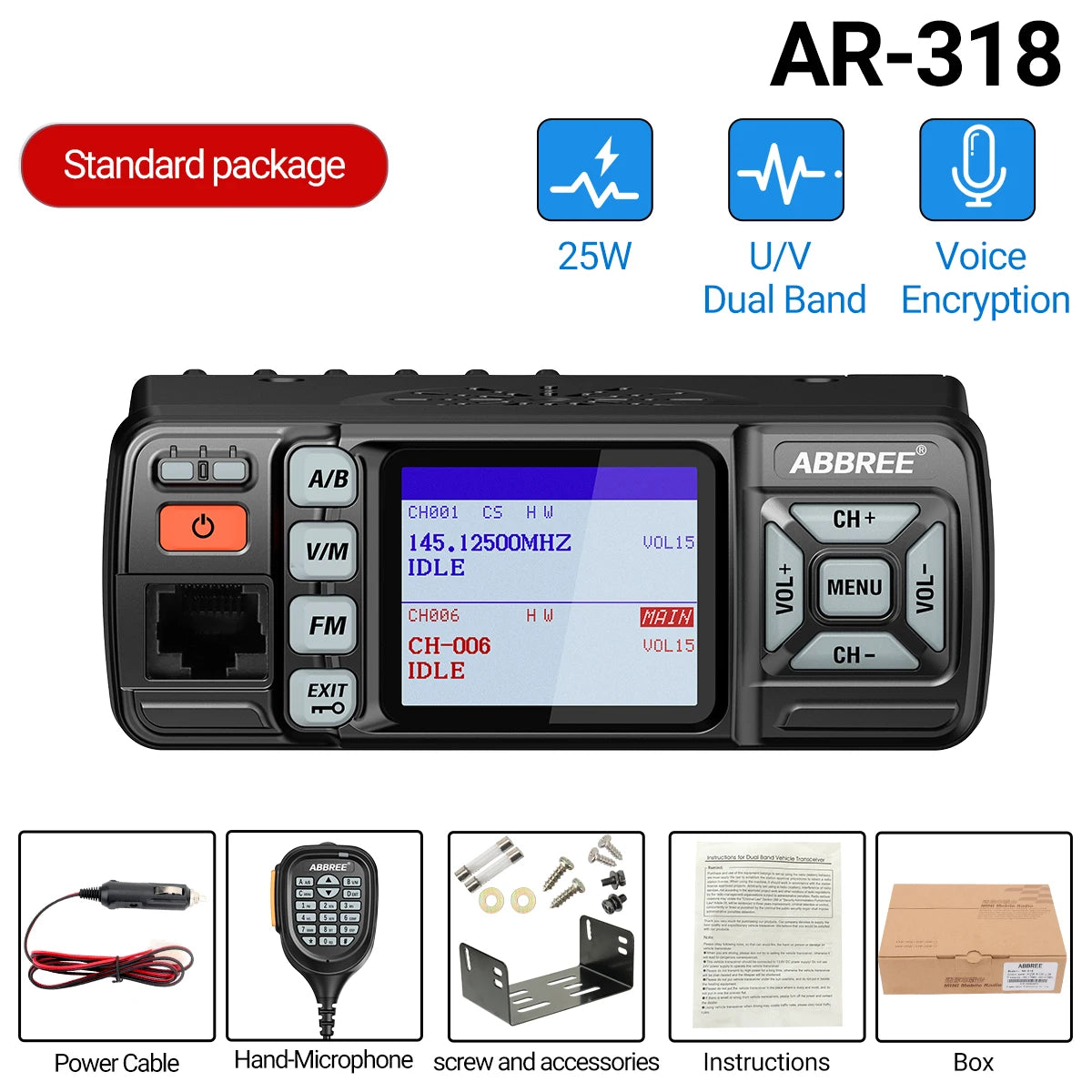 ABBREE AR-318 / AR-218 – Radio Mobile Portable VHF/UHF Double Bande 25W 128 Canaux - BLACKBEARD OUTDOOR INDUSTRIES