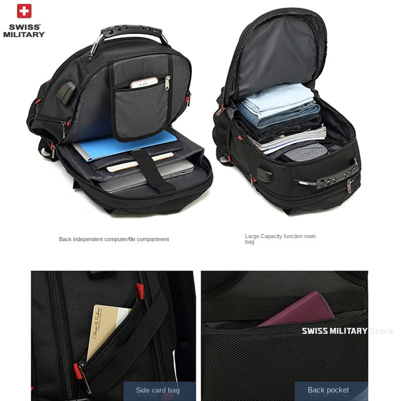 Sac à Dos SWISS 17" pour Ordinateur Portable - Imperméable, avec Port de Charge USB, Multifonction, Style Swiss - Sac de Voyage, de Randonnée et Scolaire - BLACKBEARD OUTDOOR INDUSTRIES