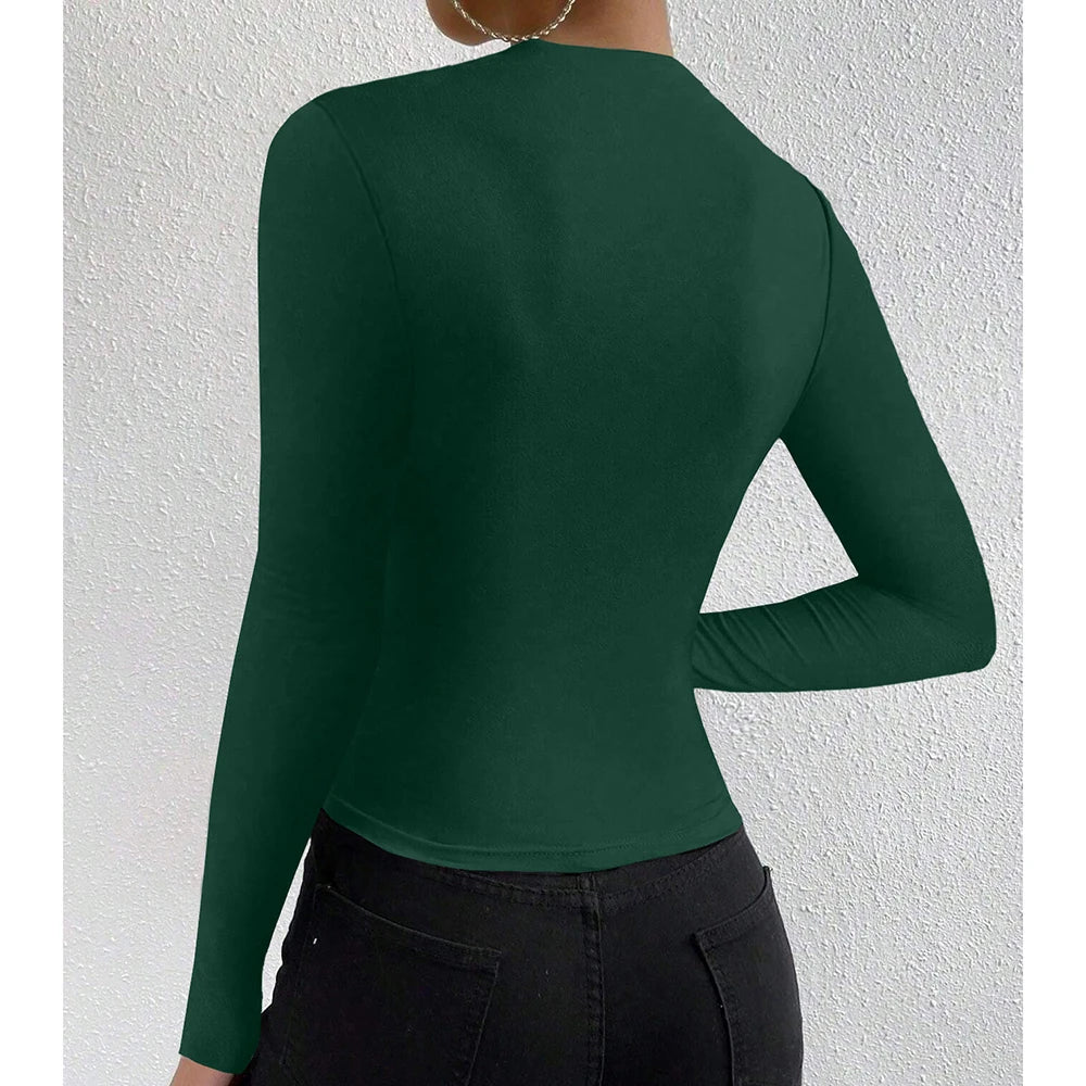 T-shirt Femme Manches Longues à Volants | Style Casual Chic | Col Rond | Mia Muse – Automne / Hiver - BLACKBEARD OUTDOOR INDUSTRIES
