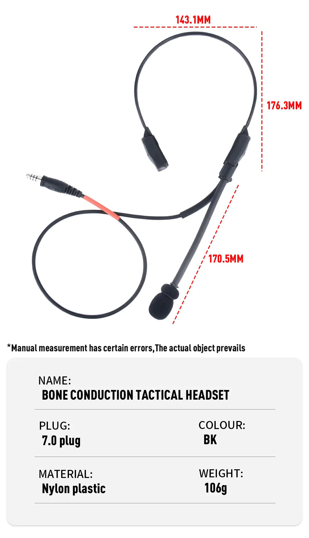 Casque Tactique WADSN MH180-V avec Conduction Osseuse pour Airsoft – Casque de Signalisation avec Microphone pour Interface 7.0 PLUG PTT BLACKBEARD OUTDOOR INDUSTRIES