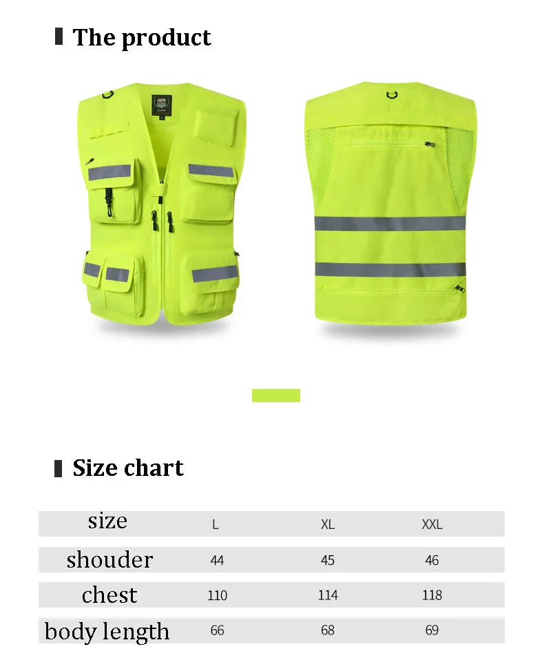 Gilet de Sécurité Réfléchissant Haute Visibilité - Veste de Travail Fluorescente pour Motocyclistes - BLACKBEARD OUTDOOR INDUSTRIES