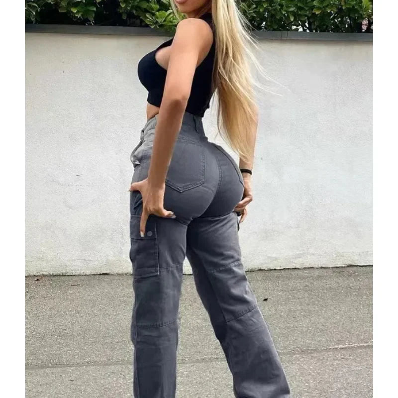Jean Taille Haute Élastique Femme – Jean Cargo Détente en Denim, Poches Pratiques – Pantalon Slim et Confortable pour le Travail et les Loisirs - BLACKBEARD OUTDOOR INDUSTRIES