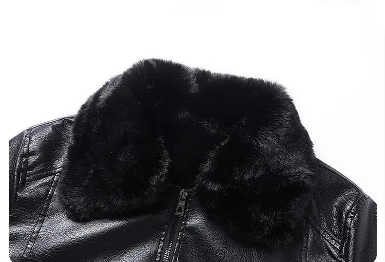 Winter Men Fleece Motor Biker Leather Jacket Man Lapel Thick Outwear Leather Coat Man Vintage Formal Fashion Leather Windbreaker BLACKBEARD OUTDOOR INDUSTRIES