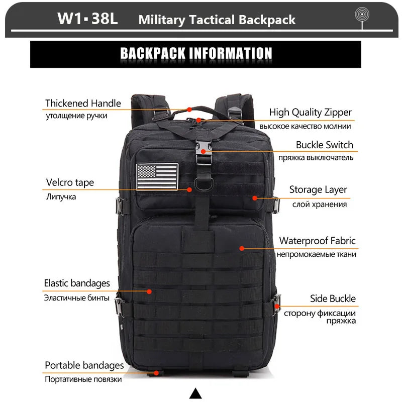 Sac à Dos Tactique 3 Jours – 38/45L | Imperméable, Résistant, Molle | Randonnée, Militaire, Survie - BLACKBEARD OUTDOOR INDUSTRIES