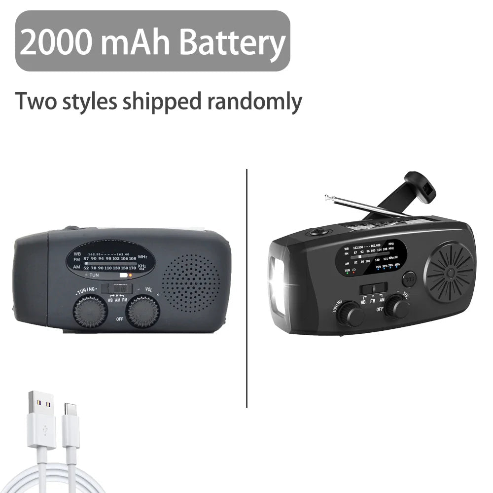 Radio Solaire Rechargeable avec Lampe d’Urgence – Radio AM/FM, LED, Recharge Manuelle et Solaire, Étanche IPX3 Ma boutique