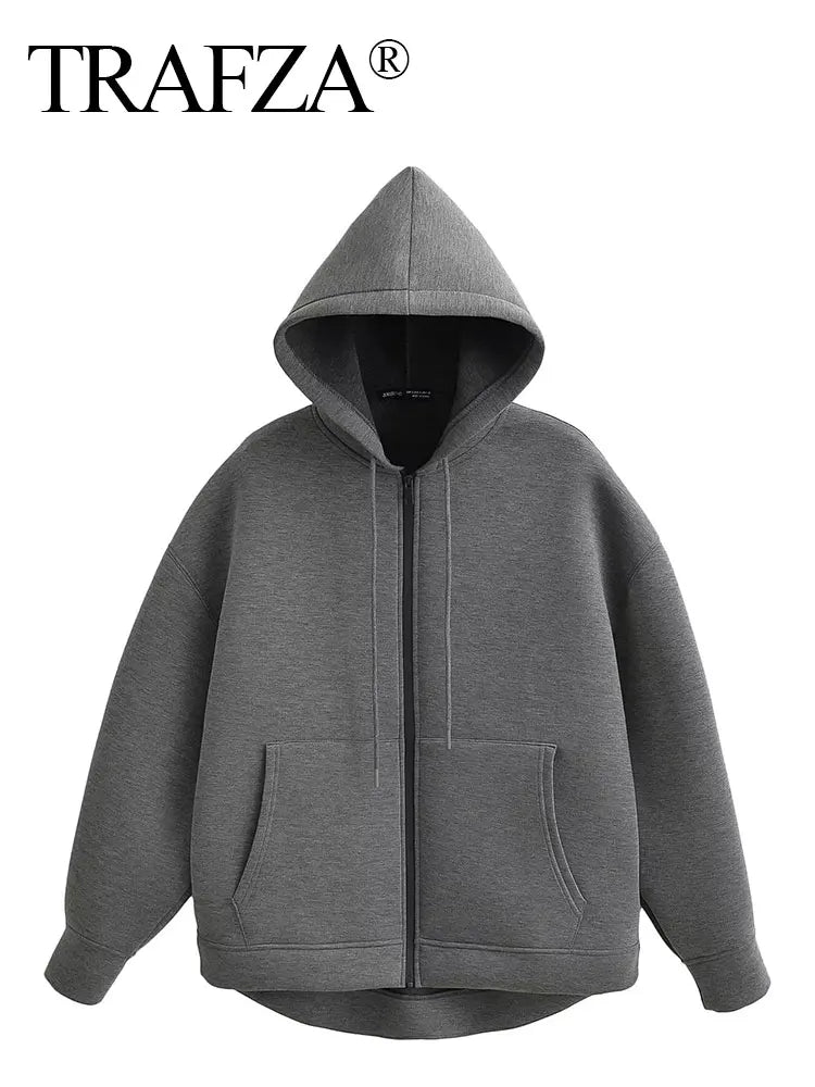 Veste à Capuche Grise femme - Manteau à Manches Longues avec Poches Spacieuses et Fermeture Éclair - Veste Décontractée et Légère pour Femme - BLACKBEARD OUTDOOR INDUSTRIES