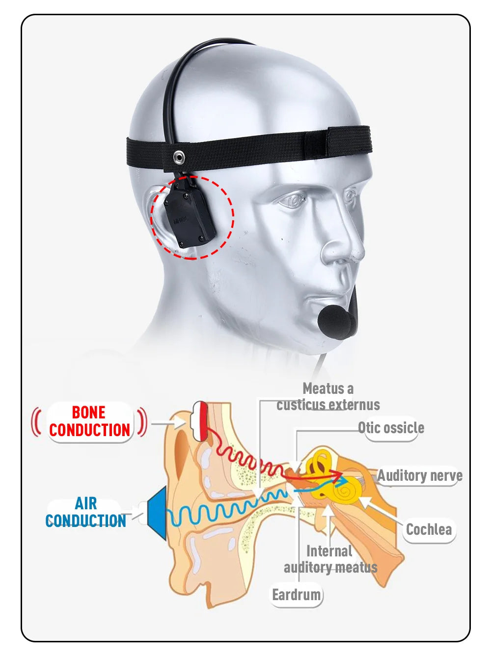 Casque Tactique WADSN MH180-V avec Conduction Osseuse pour Airsoft – Casque de Signalisation avec Microphone pour Interface 7.0 PLUG PTT BLACKBEARD OUTDOOR INDUSTRIES