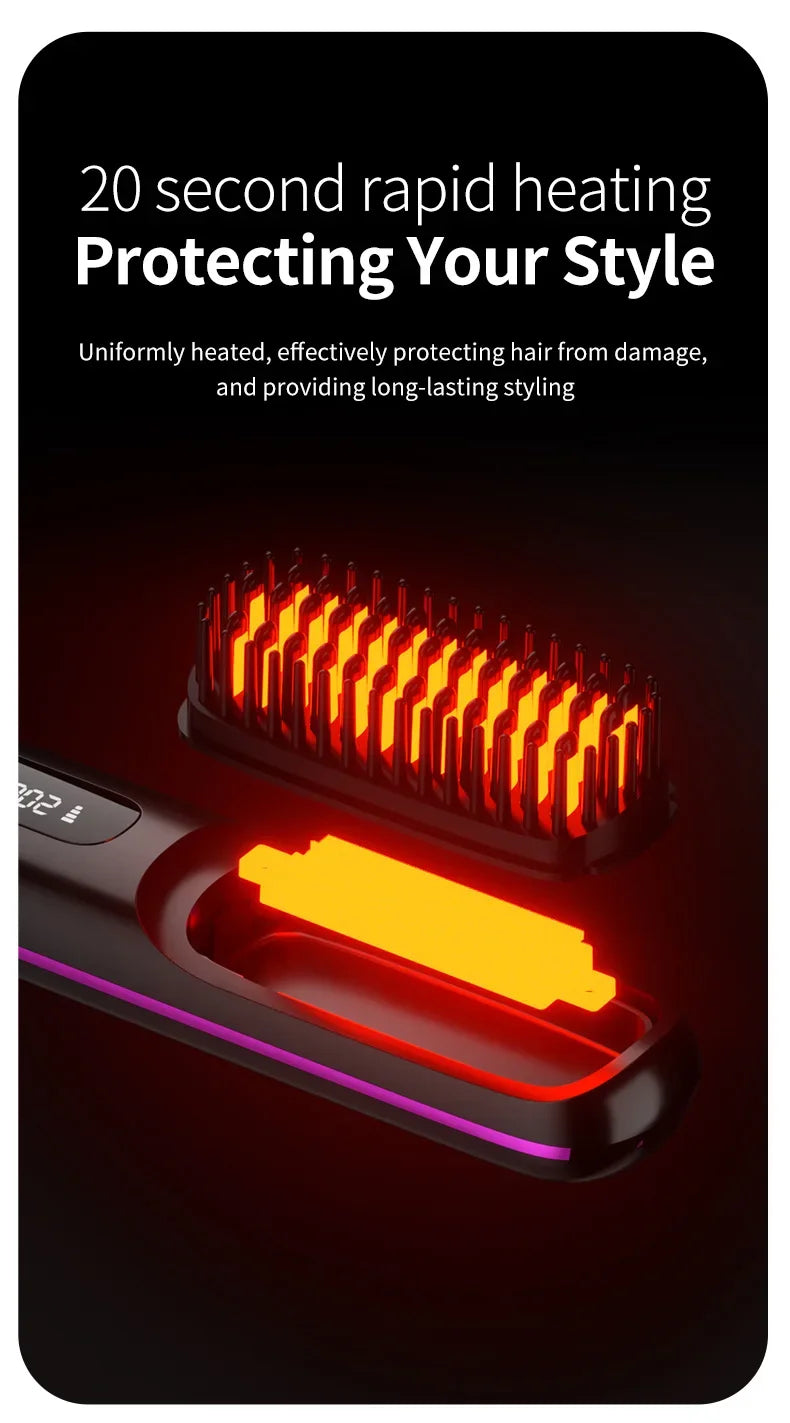Peigne Lissant Électrique USB LCD avec Chauffage Céramique – Brosse Lissante Rechargeable Sans Fil avec Ions Négatifs - BLACKBEARD OUTDOOR INDUSTRIES