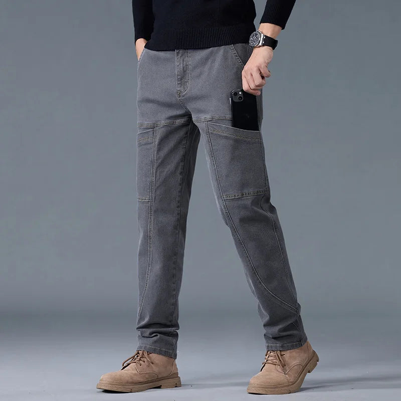 Jean Slim Fit Homme Style Coréen - Pantalon en Denim Élastique Gris Taille Moyenne BLACKBEARD OUTDOOR INDUSTRIES