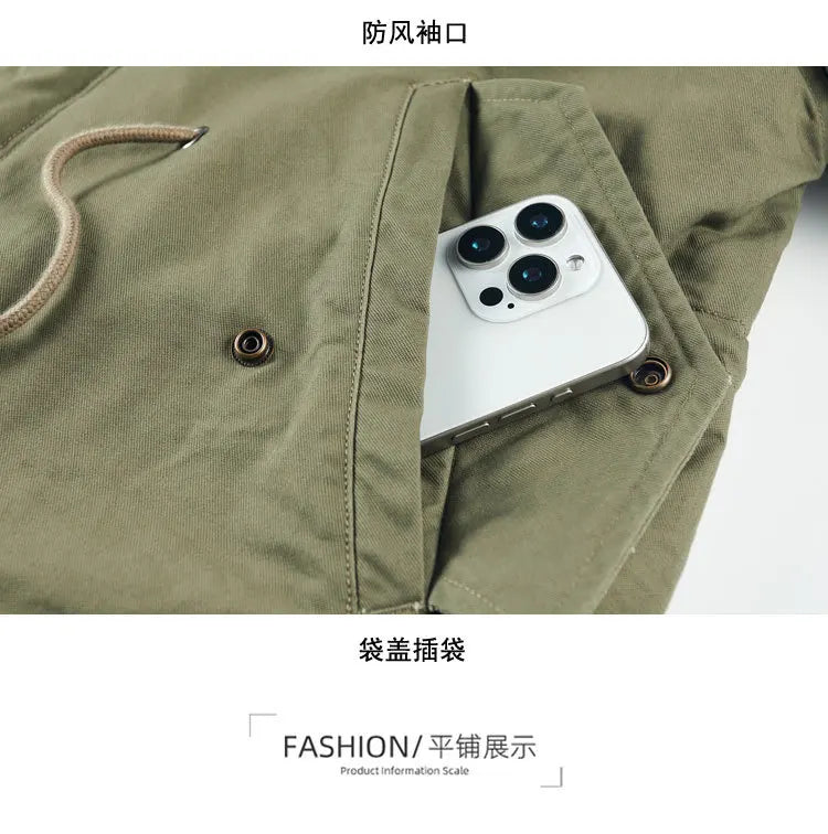 New American Retro M51 Mid-Length Windbreaker Parka with Hood Coat - Amish Cotton Long Coat for Men - Fall/Winter BLACKBEARD OUTDOOR INDUSTRIES