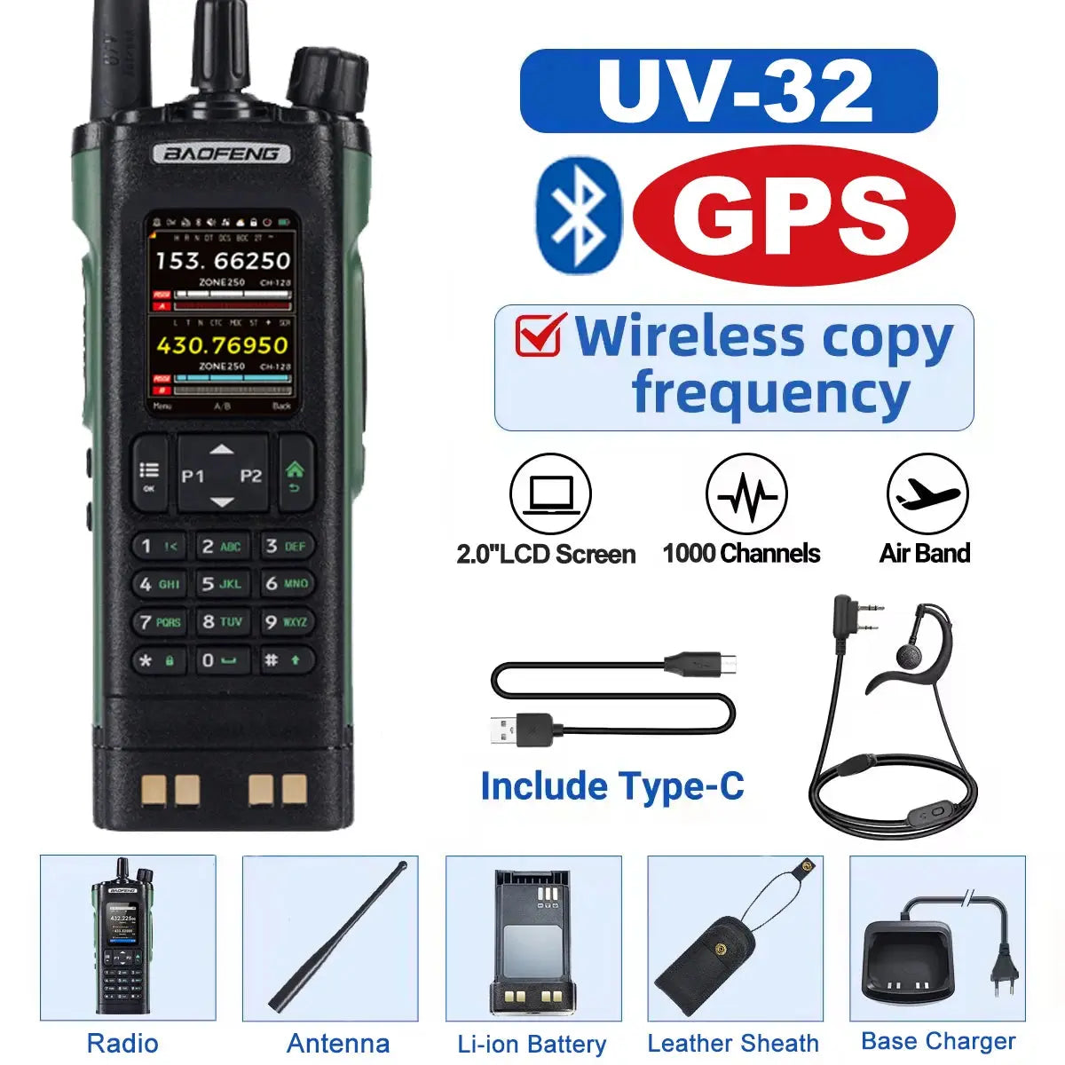 🔊 Talkie-Walkie Baofeng UV-32 – Puissant, Multi-Bande, Programmable via Bluetooth Ma boutique