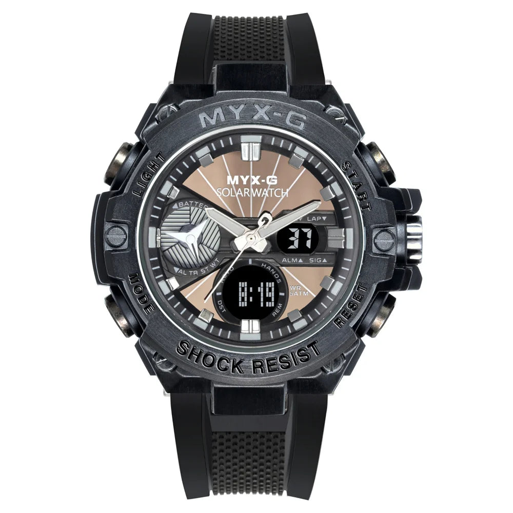 Montre Homme Énergie Solaire STRYVE – Style Acier Inoxydable – Double Affichage Analogique & Digital – Multifonction – Étanche 50M - BLACKBEARD OUTDOOR INDUSTRIES