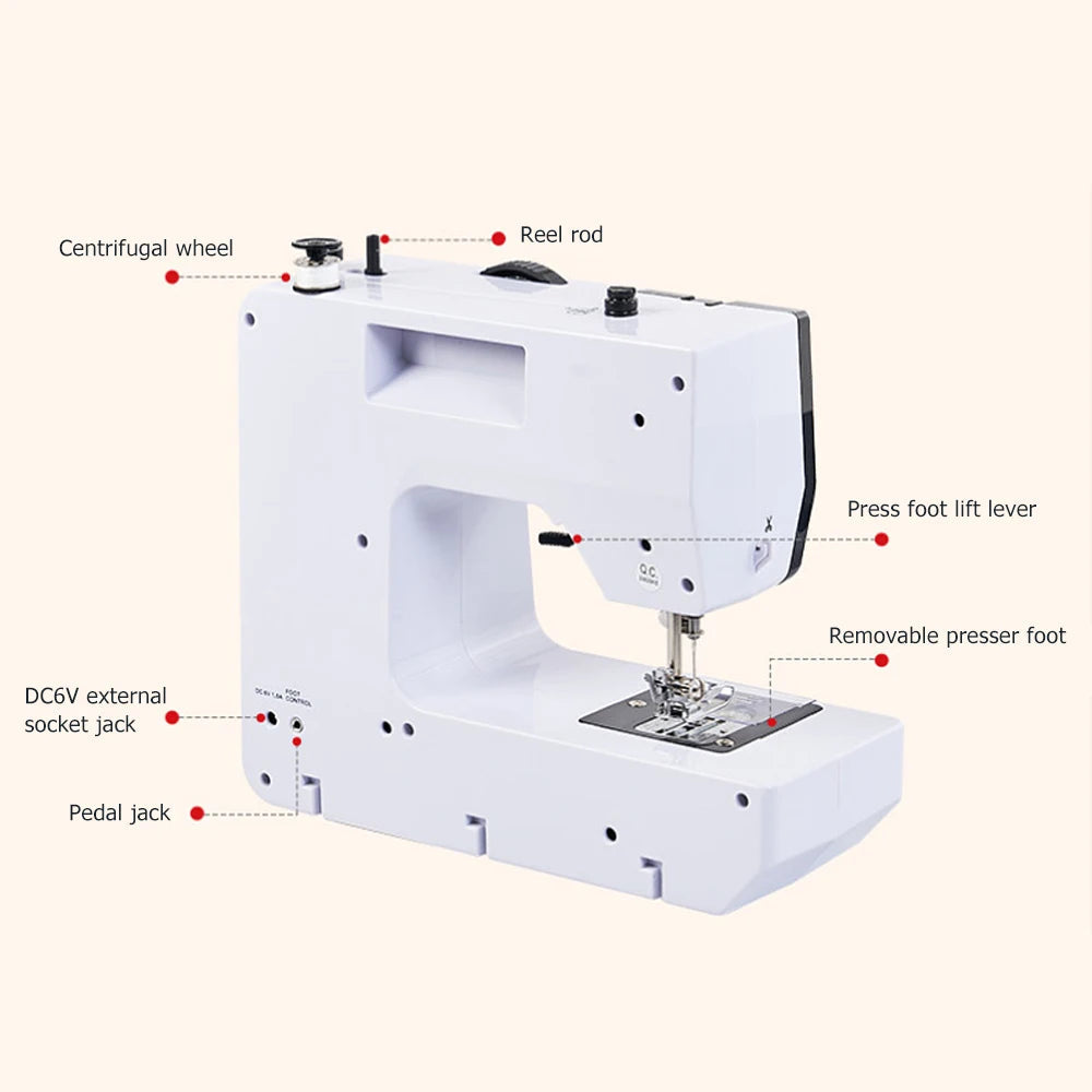 Machine à Coudre Portable pour Débutants - Kit de Réparation Électrique pour Maison avec 12 Points, Pédale, Couleur Blanche BLACKBEARD OUTDOOR INDUSTRIES