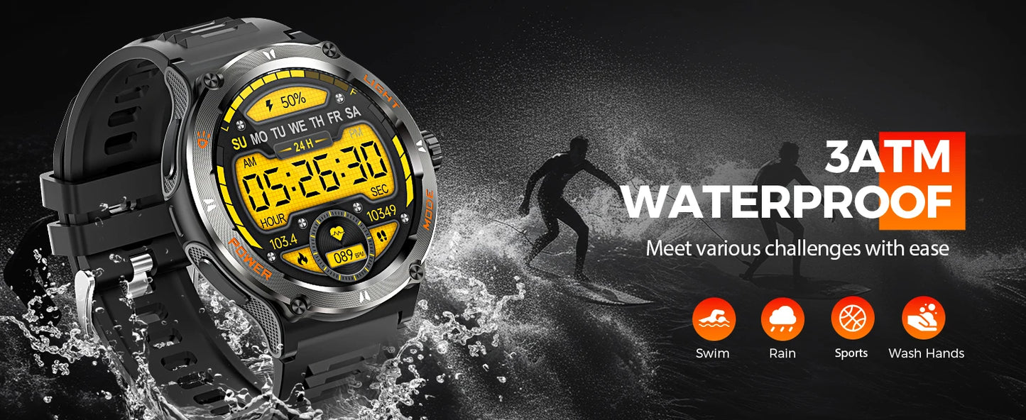 KT76 – Montre Connectée Sport Homme avec Boussole, Lampe LED et Suivi Santé - BLACKBEARD OUTDOOR INDUSTRIES