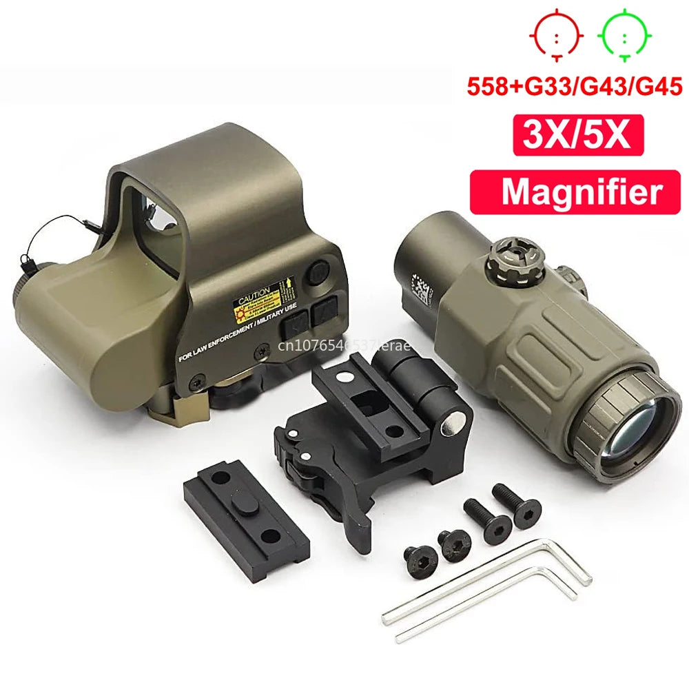 Viseur Holographique 558 avec Magnificateur G33/G43 3X ou G45 5X – Lunette Tactique pour Rail 20 mm – Airsoft, Chasse, Tir Ma boutique