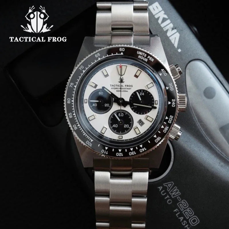 Montre Homme Tactical Frog TF004 – Chronographe Solaire VS75 – Étanche 200M – Verre Saphir – Bracelet Acier Inoxydable - BLACKBEARD OUTDOOR INDUSTRIES