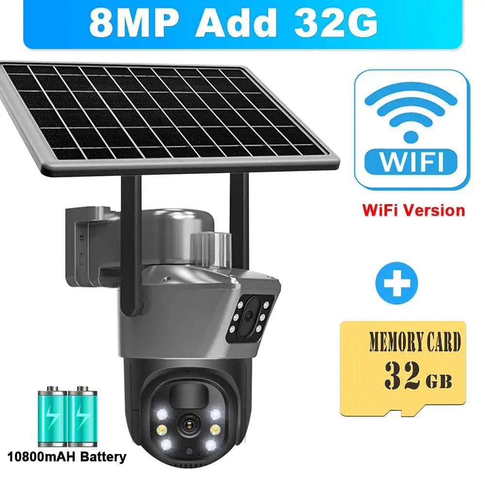 Caméra de Surveillance Solaire 4K WiFi 8MP – Sécurité Extérieure Sans Fil avec Double Objectif et Contrôle PTZ Ma boutique
