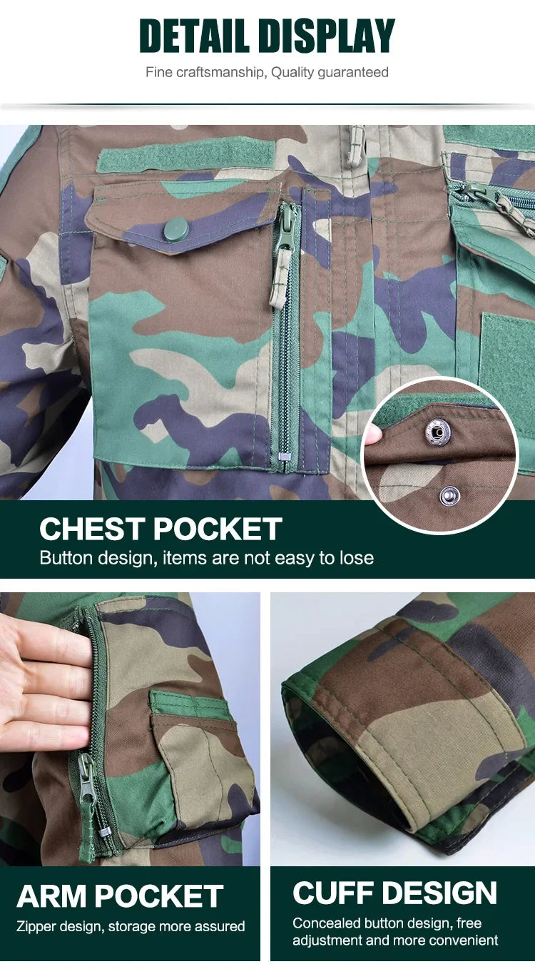 Set de Vêtements Tactiques BDU - Chemise et Pantalon Camouflage pour Entraînement en Plein Air, Randonnée, Chasse, Airsoft, Sniper, Combat, Ghillie Suit - BLACKBEARD OUTDOOR INDUSTRIES