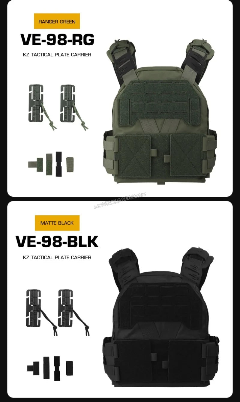 Gilet Tactique KZ Plate Carrier - Profil Bas, Léger, Ajustable, avec MOLLE et Système de Libération Rapide – Gilet de Combat pour Airsoft et Chasse - BLACKBEARD OUTDOOR INDUSTRIES