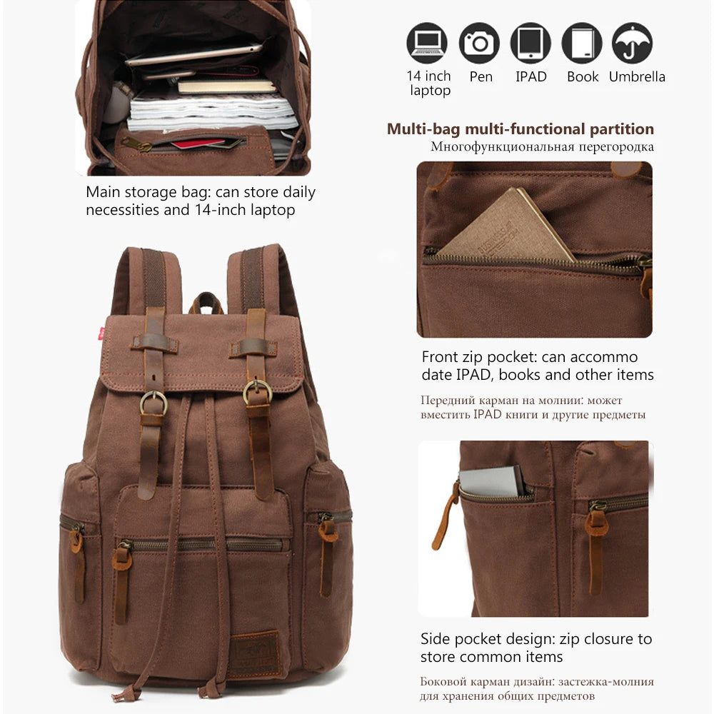 MARKROYAL Sac à Dos Vintage en Toile – Grand Format 36–55L | Compatible PC 14’’ | Unisexe - BLACKBEARD OUTDOOR INDUSTRIES