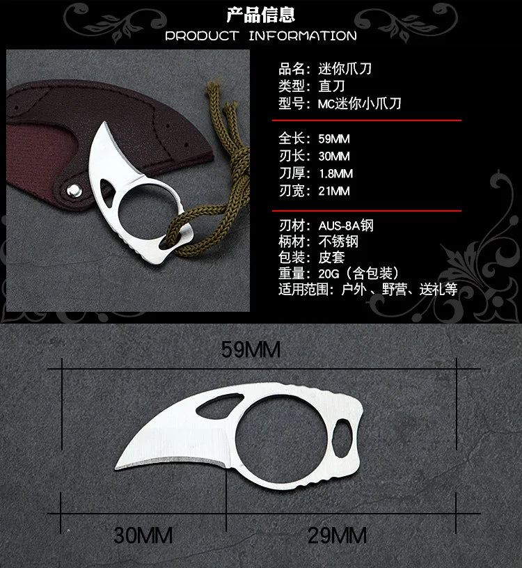 Couteau Pendentif de Self-Défense en Acier Inoxydable - Couteau Fixe Portable pour Outdoor, Survival, et Autodéfense - BLACKBEARD OUTDOOR INDUSTRIES