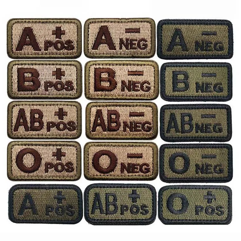 Écusson Groupe Sanguin 2,5 × 5 cm – Patch Tactique Brodé avec Velcro A/B/AB/O Pos-Neg - BLACKBEARD OUTDOOR INDUSTRIES