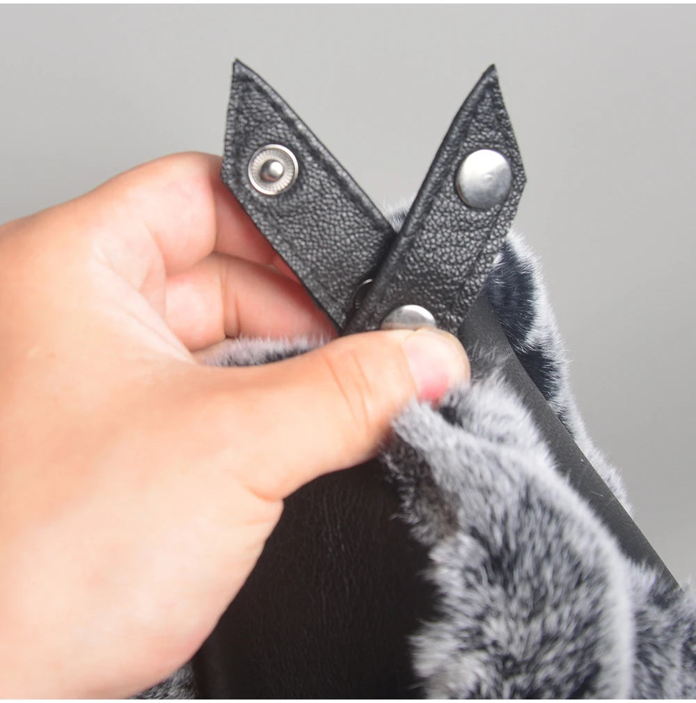 Chapka Bombardier Mixte en Véritable Fourrure de Lapin Rex et Cuir de Mouton – Modèle Ushanka Hiver - BLACKBEARD OUTDOOR INDUSTRIES