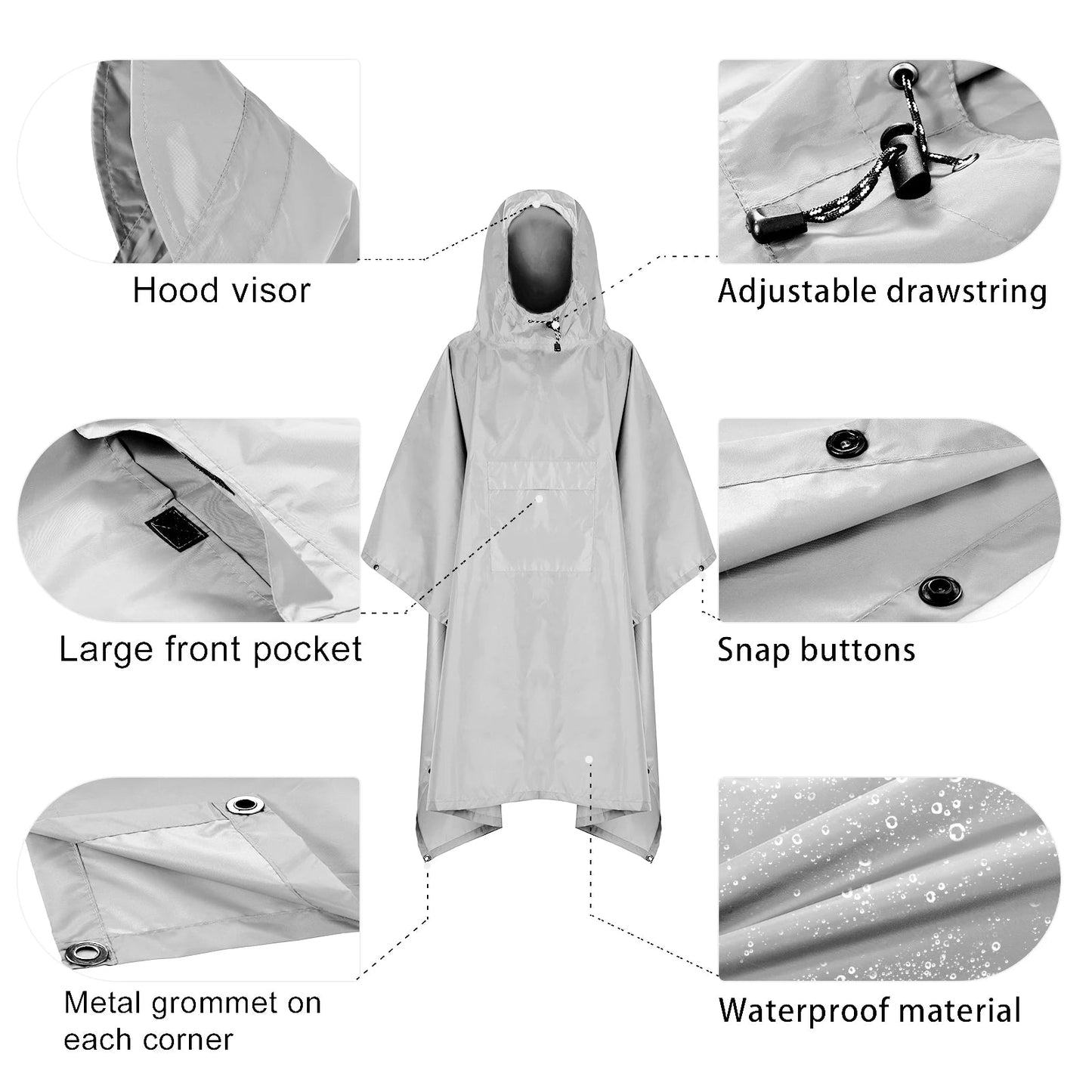 TOMSHOO Poncho de Pluie avec Capuche et Poche – Veste Imperméable Léger pour Hommes et Femmes – Protection Solaire, Idéal pour le Camping et la Randonnée BLACKBEARD OUTDOOR INDUSTRIES