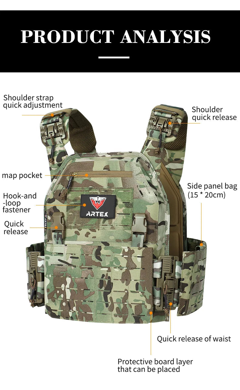 Gilet Tactique ARTEX - Gilet de Combat Léger à Libération Rapide - Porte-Plates 1000D en Polyester avec Système MOLLE - Chaleco Tactico - Gilet Militaire BLACKBEARD OUTDOOR INDUSTRIES